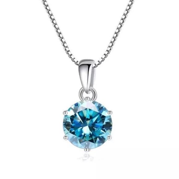 Certified 1ct t.w VVS1 Blue Moissanite Luxury Pendant Necklace - Picture 6 of 8